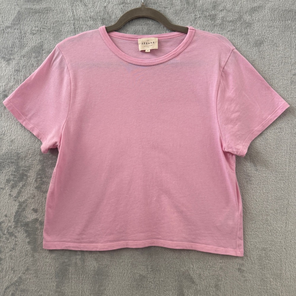 Sezane Conrad T-Shirt Pink Organic Cotton Short Sleeve Crew Neck Top Medium